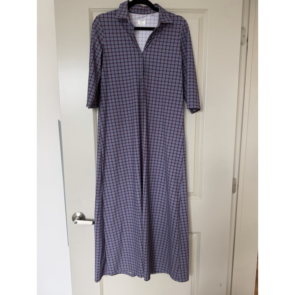 Caliban Skin Like Maxi Dress Button Down Blue Pattern Size 44 or US 6/8